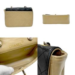 CHANEL Shoulder Bag Lambskin Black x Beige Gold Women's n0764