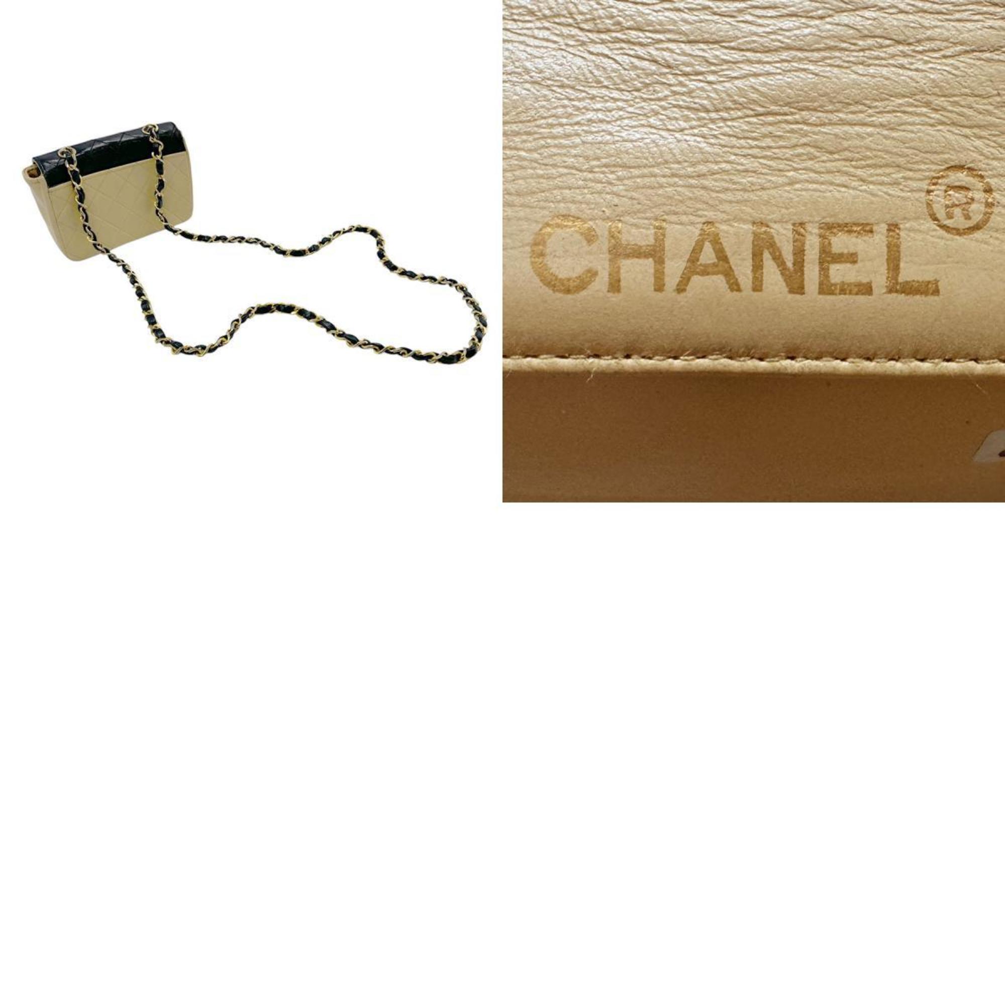 CHANEL Shoulder Bag Lambskin Black x Beige Gold Women's n0764