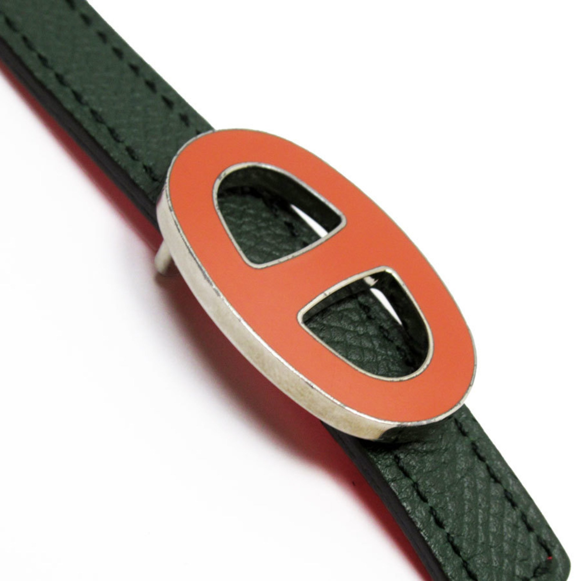 Hermes HERMES belt Chaine d'Ancre leather dark green orange pink silver women's w0848a