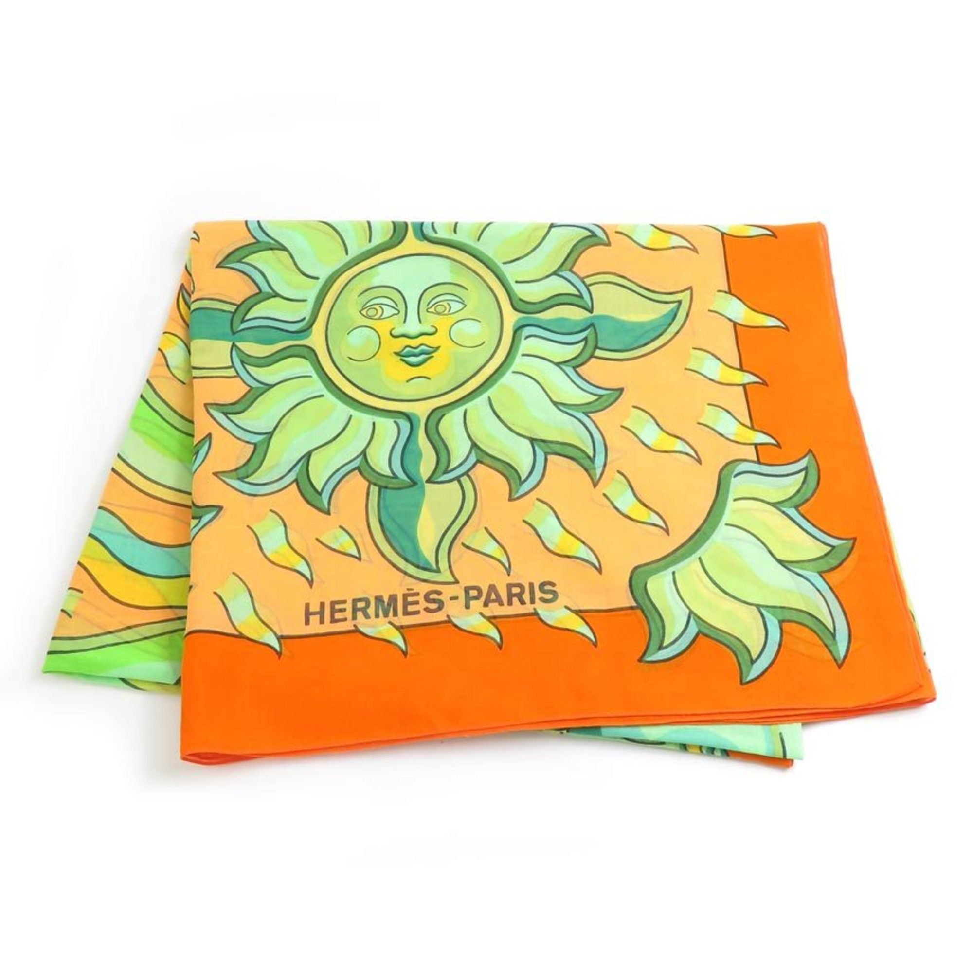 Hermes HERMES shawl pareo cotton orange green yellow ladies e59601g