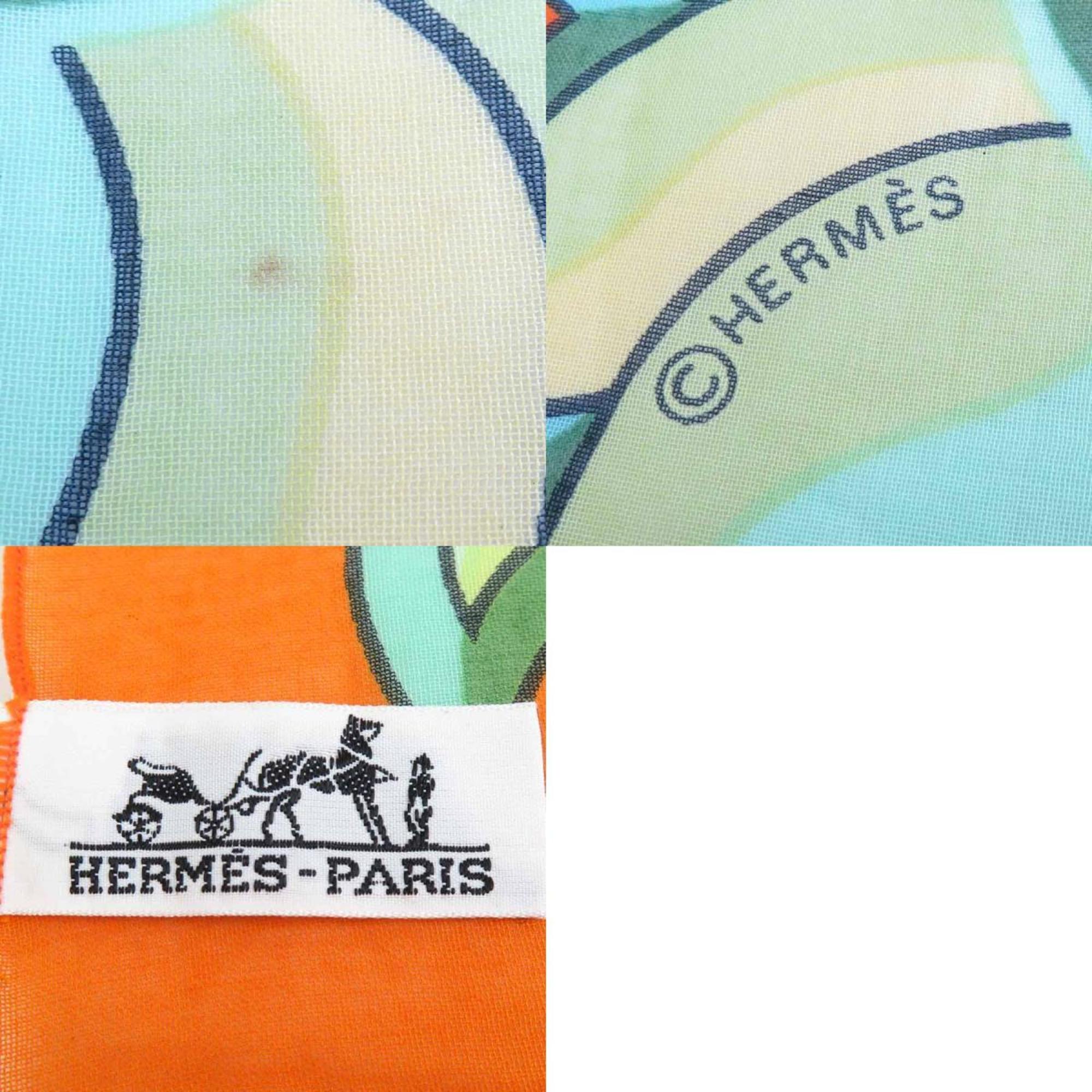 Hermes HERMES shawl pareo cotton orange green yellow ladies e59601g