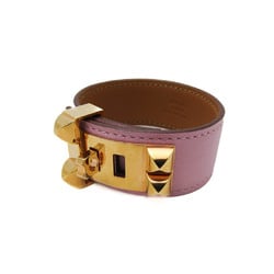 Hermes Collier De Chien 078885CD Leather,Metal Bangle Gold,Pink