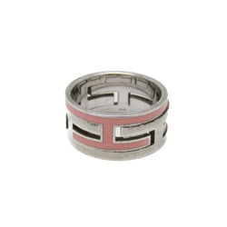 Hermes Move H Silver 925 Casual Band Ring Pink,Silver