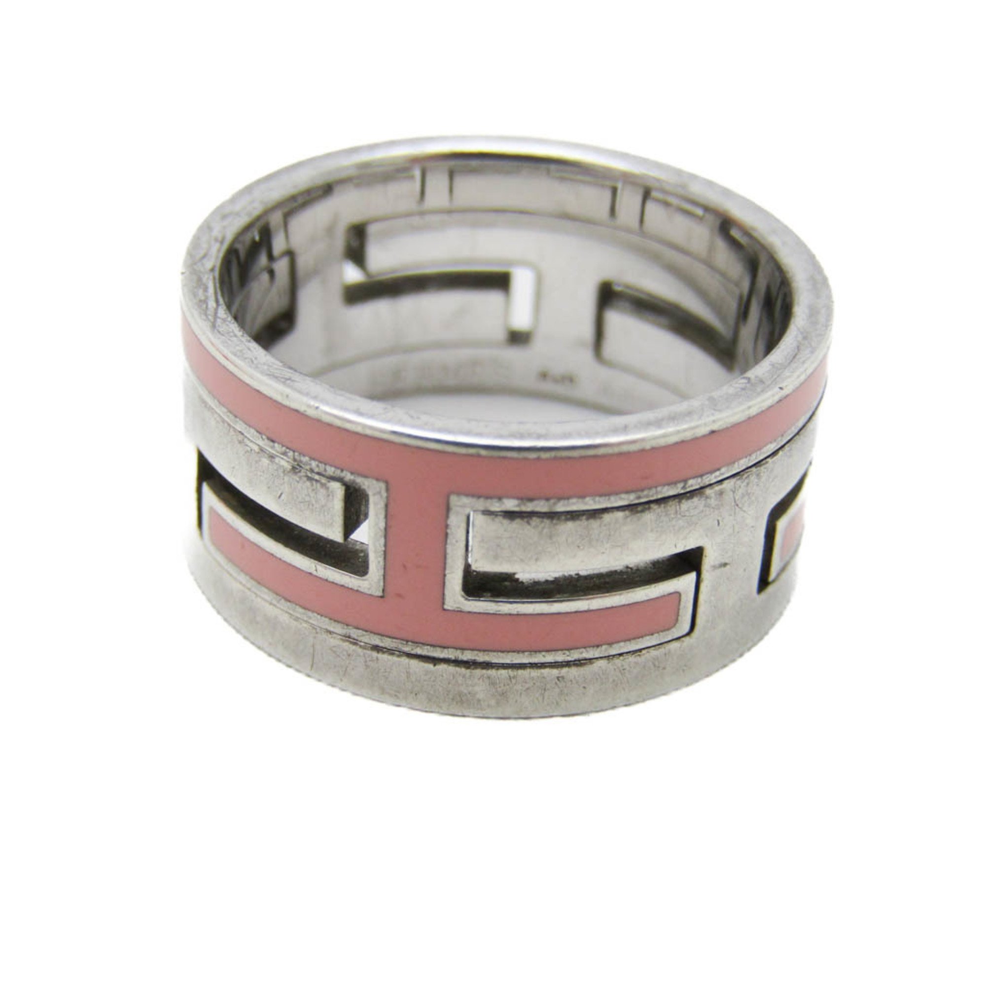 Hermes Move H Silver 925 Casual Band Ring Pink,Silver