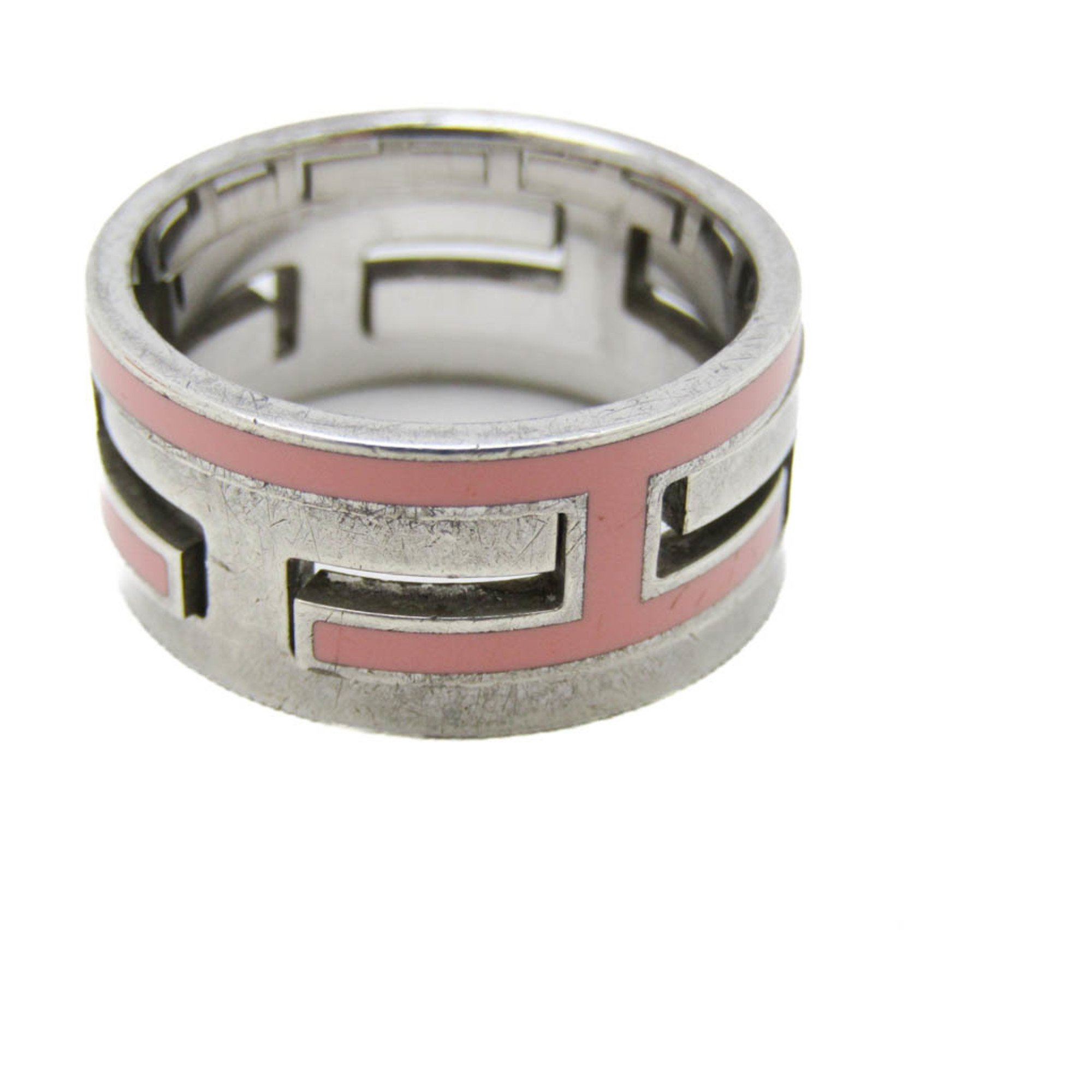 Hermes Move H Silver 925 Casual Band Ring Pink,Silver