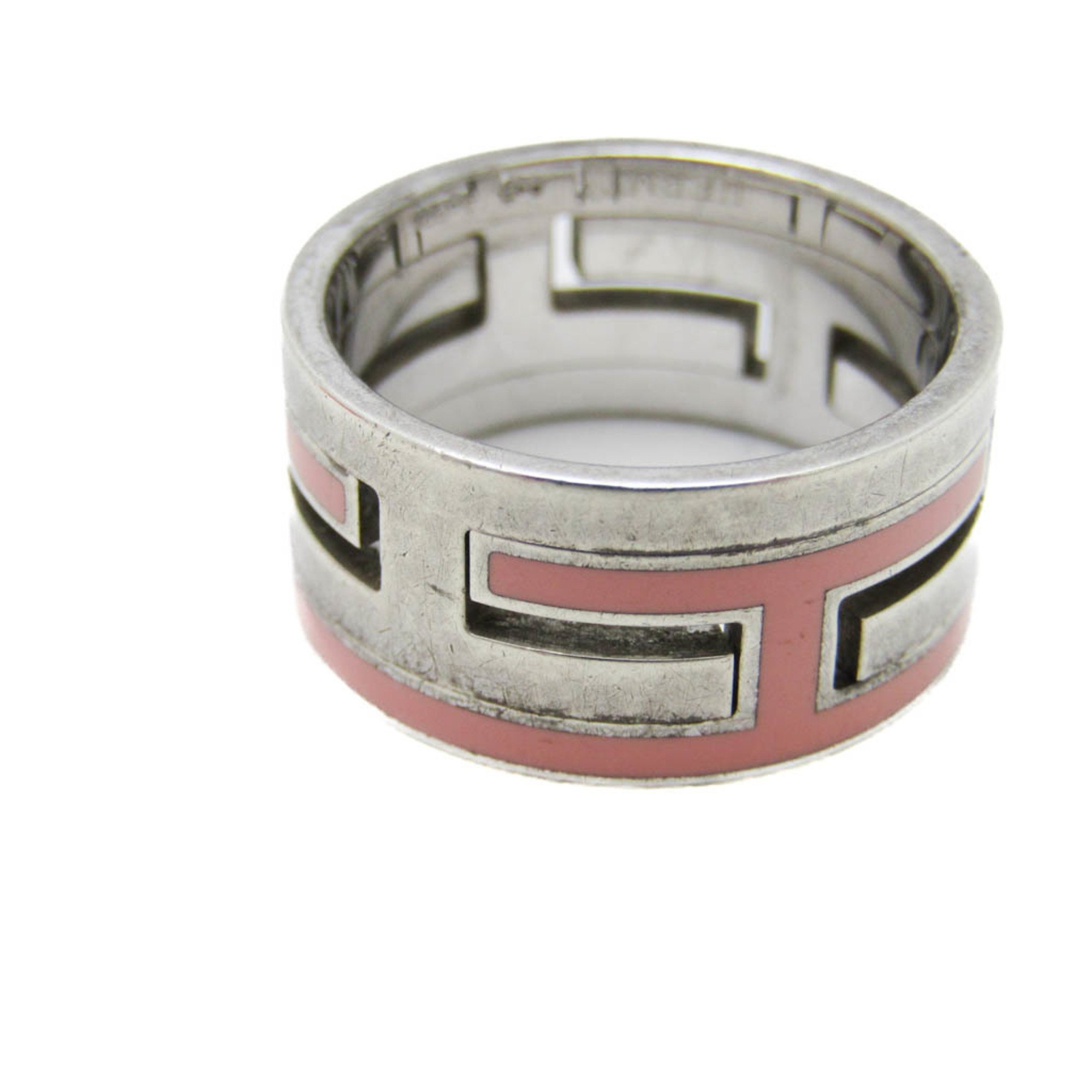 Hermes Move H Silver 925 Casual Band Ring Pink,Silver