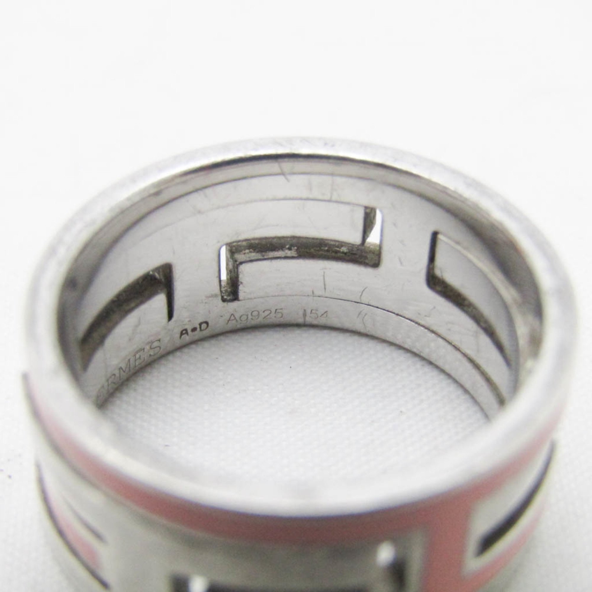 Hermes Move H Silver 925 Casual Band Ring Pink,Silver