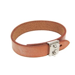 Hermes Leather,Metal Wrap Bracelet Brown,Silver