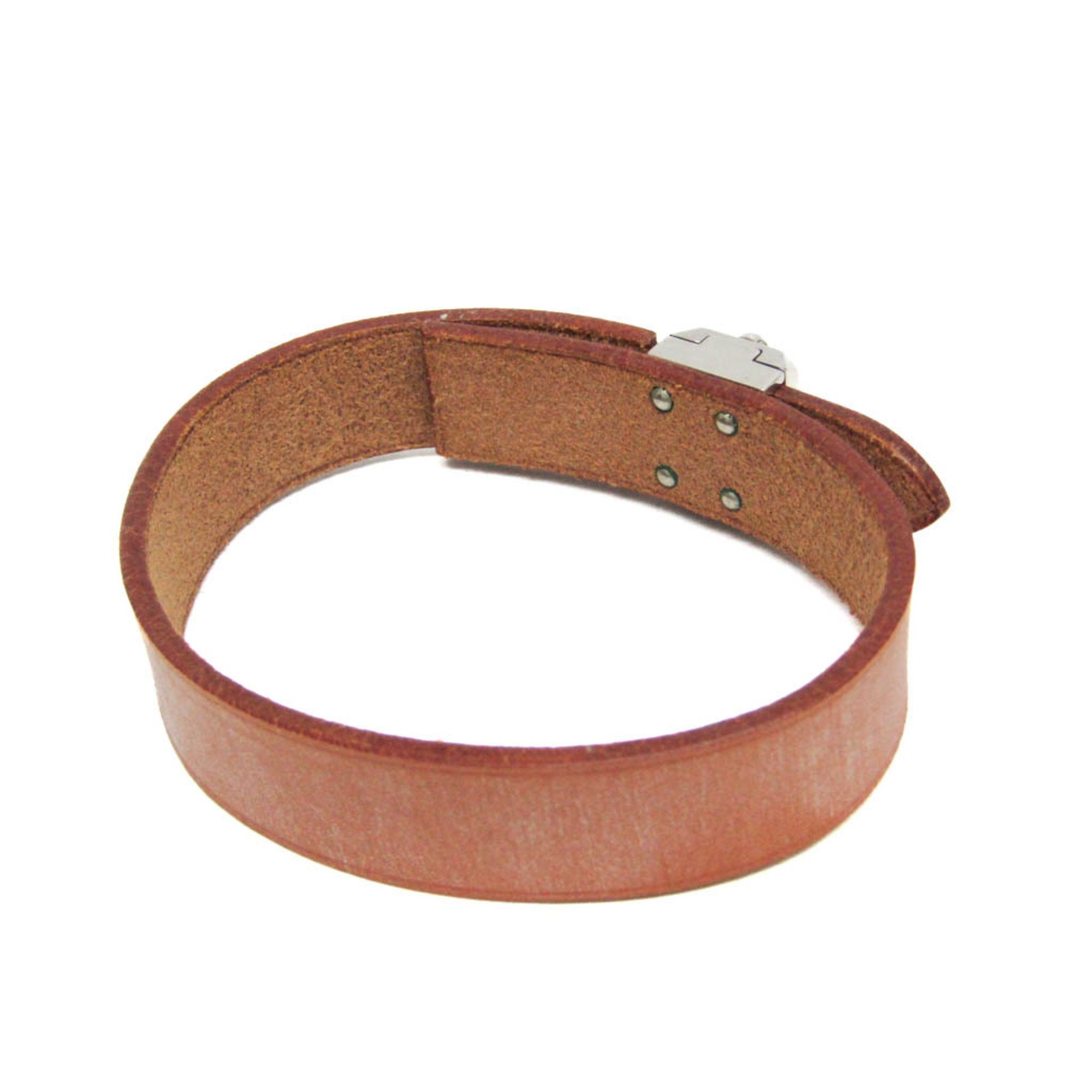 Hermes Leather,Metal Wrap Bracelet Brown,Silver