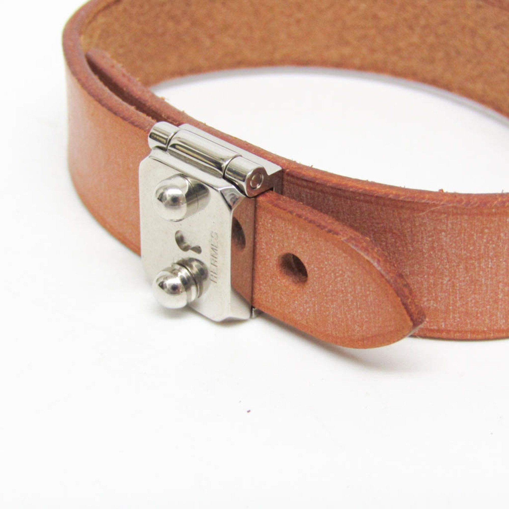 Hermes Leather,Metal Wrap Bracelet Brown,Silver