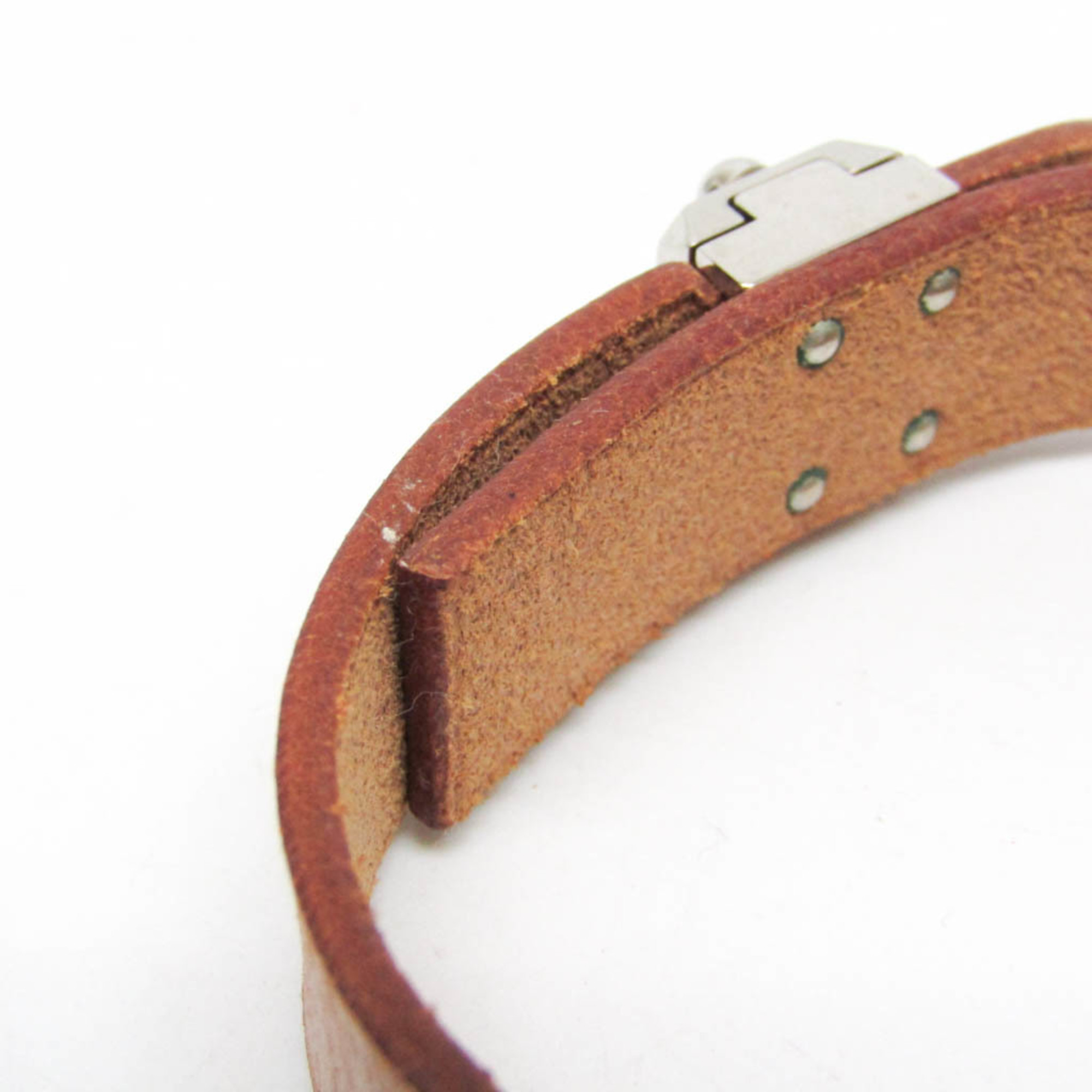 Hermes Leather,Metal Wrap Bracelet Brown,Silver