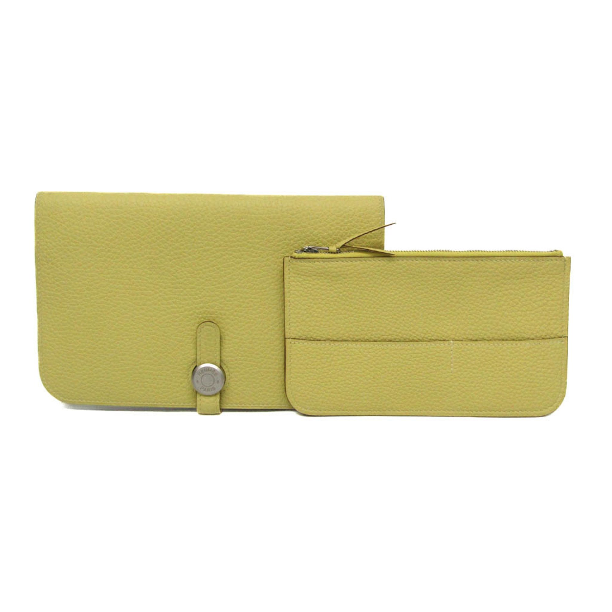 Hermes Dogon GM Men,Women Togo Leather Long Wallet (bi-fold) Yellow