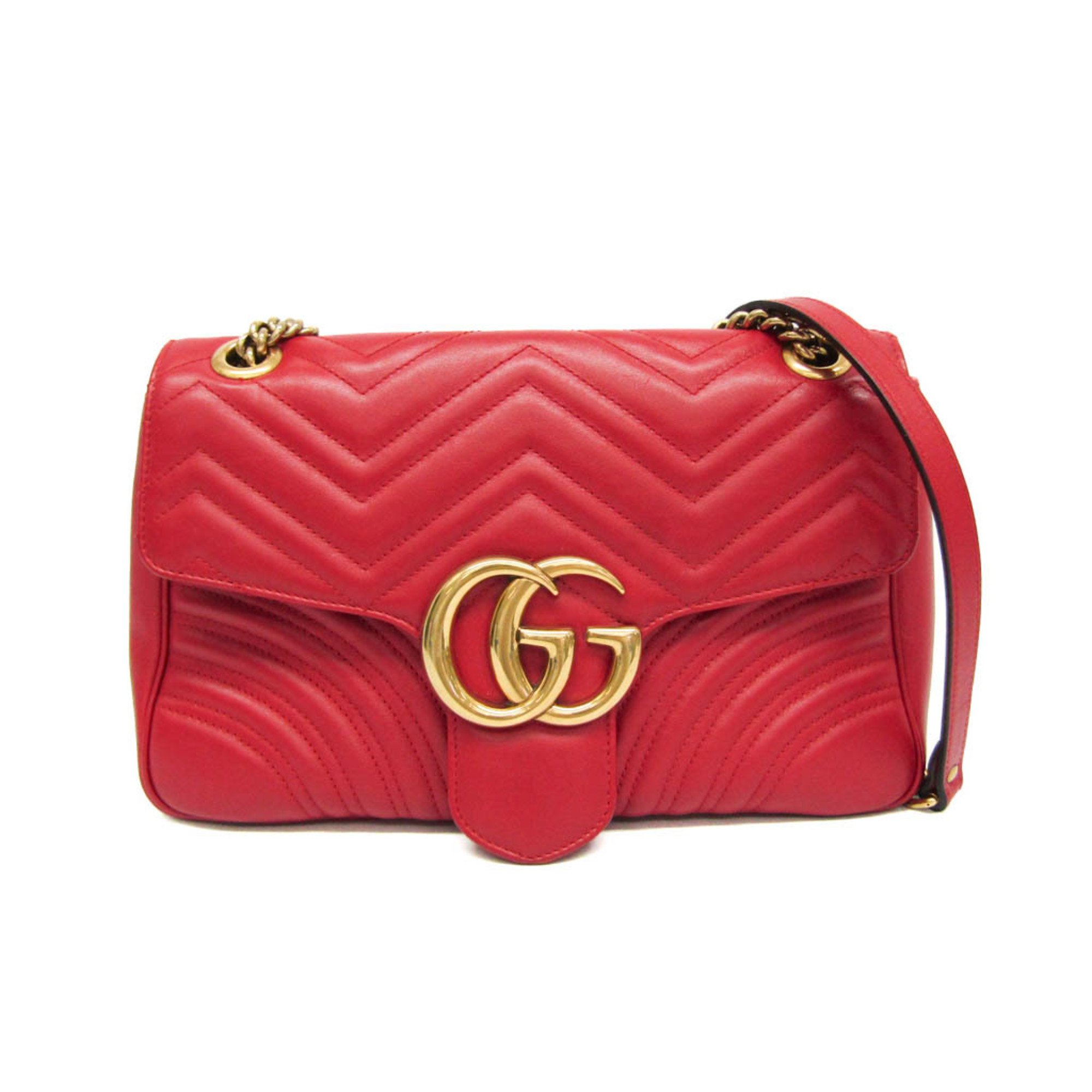 Gucci GG Marmont Medium Chain Shoulder Bag 443496 Women's Leather Shoulder Bag Red Color