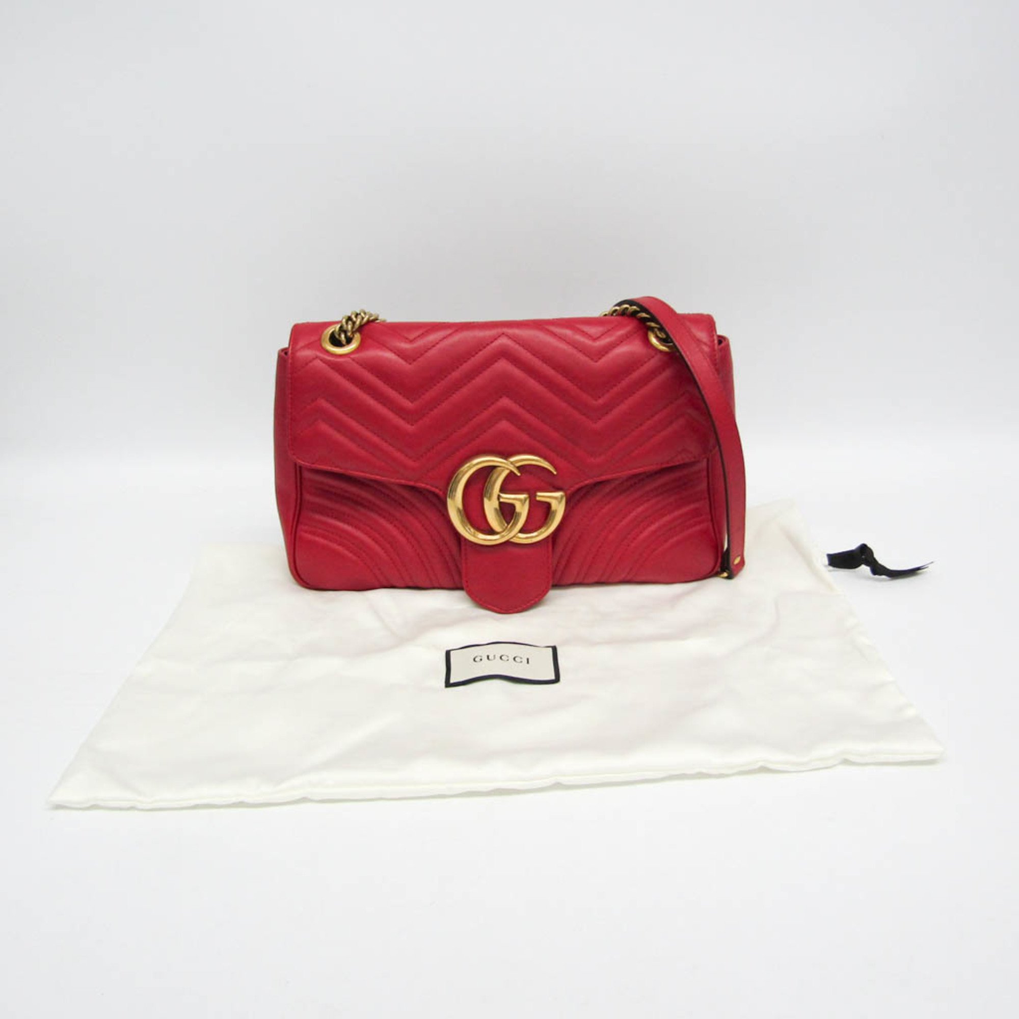 Gucci GG Marmont Medium Chain Shoulder Bag 443496 Women's Leather Shoulder Bag Red Color