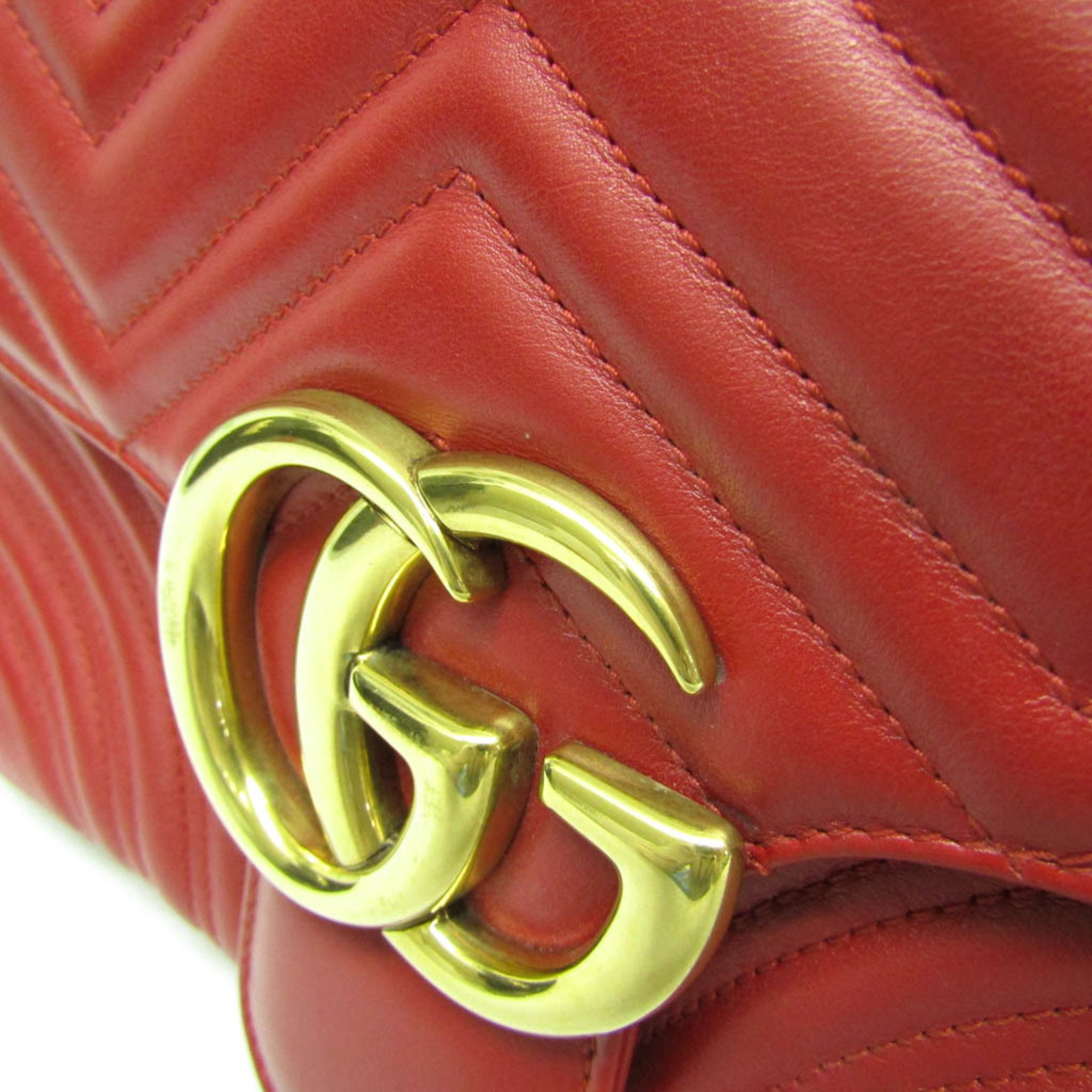 Gucci GG Marmont Medium Chain Shoulder Bag 443496 Women's Leather Shoulder Bag Red Color