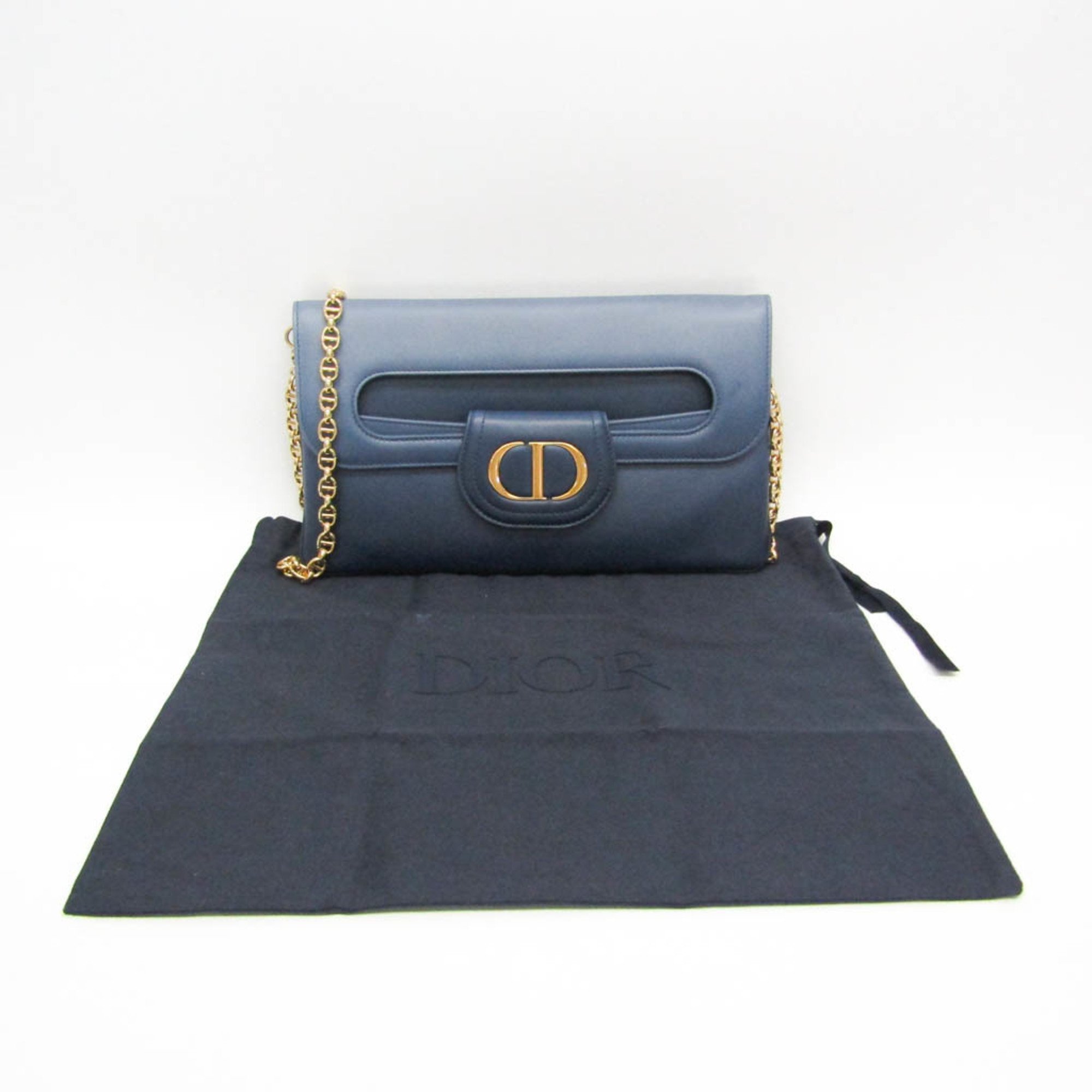 Christian Dior Women's Leather Clutch Bag,Shoulder Bag Blue