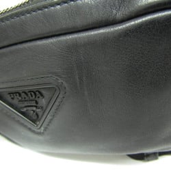 Prada Men,Women Leather Shoulder Bag Black