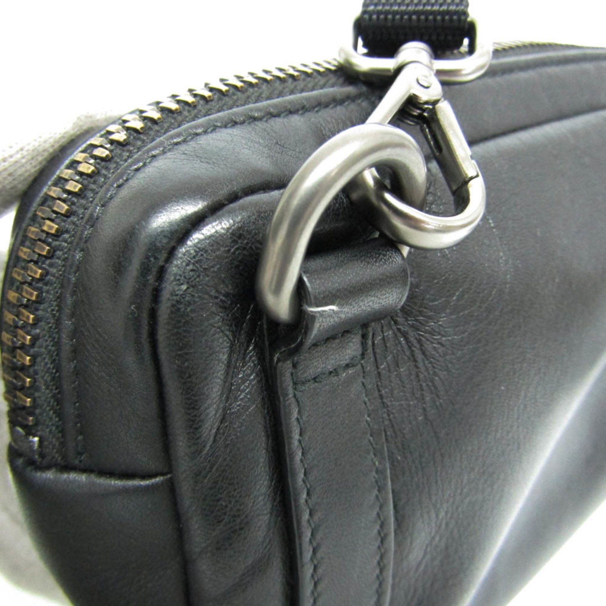 Prada Men,Women Leather Shoulder Bag Black