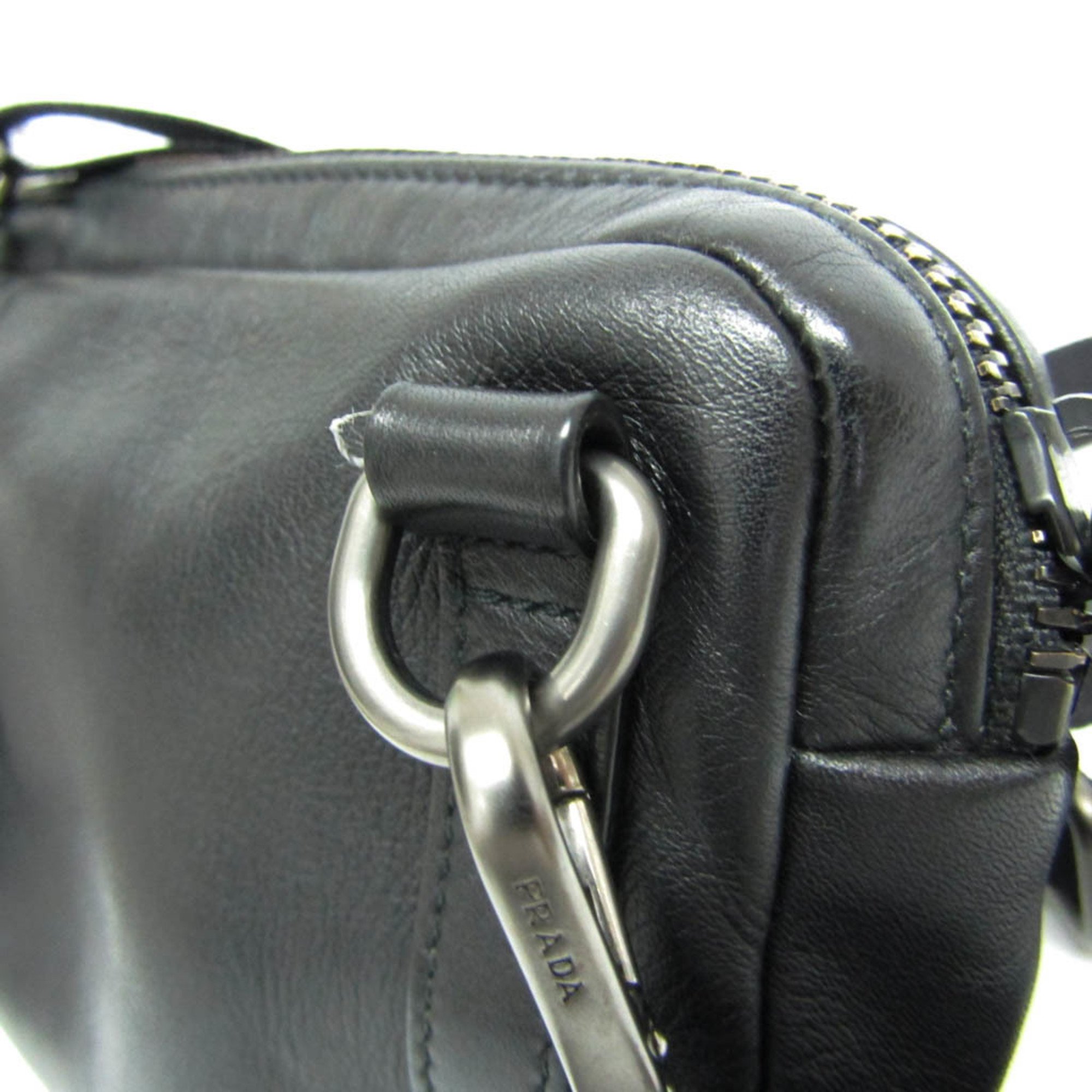 Prada Men,Women Leather Shoulder Bag Black