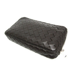 Bottega Veneta Intrecciato Men,Women Leather Clutch Bag Dark Brown