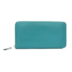 Hermes Azap Long Classic Women,Men Chevre Myzore Leather Long Wallet (bi-fold) Blue Paon