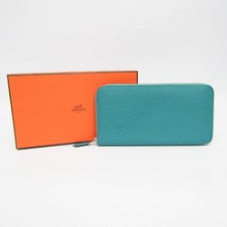 Hermes Azap Long Classic Women,Men Chevre Myzore Leather Long Wallet (bi-fold) Blue Paon