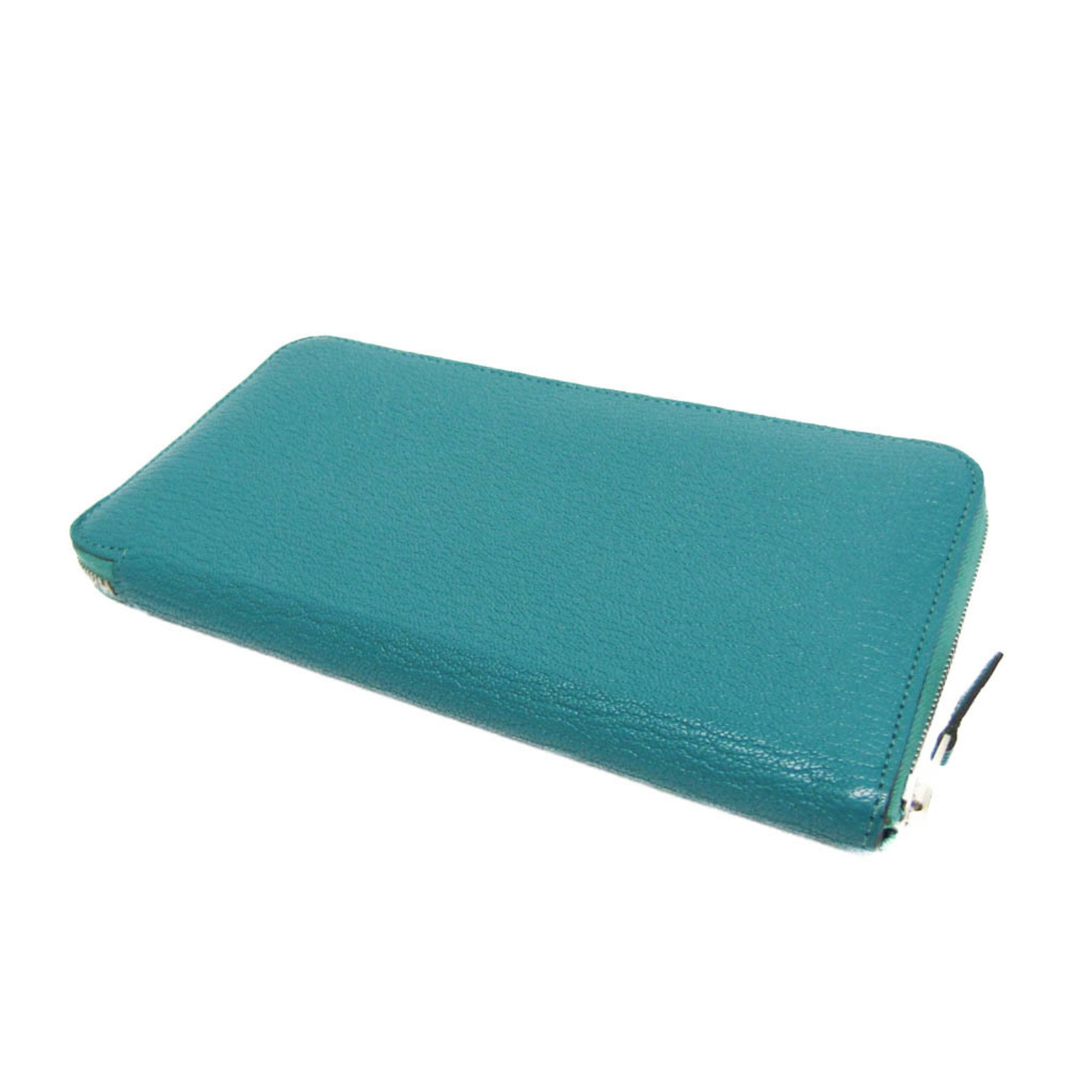 Hermes Azap Long Classic Women,Men Chevre Myzore Leather Long Wallet (bi-fold) Blue Paon