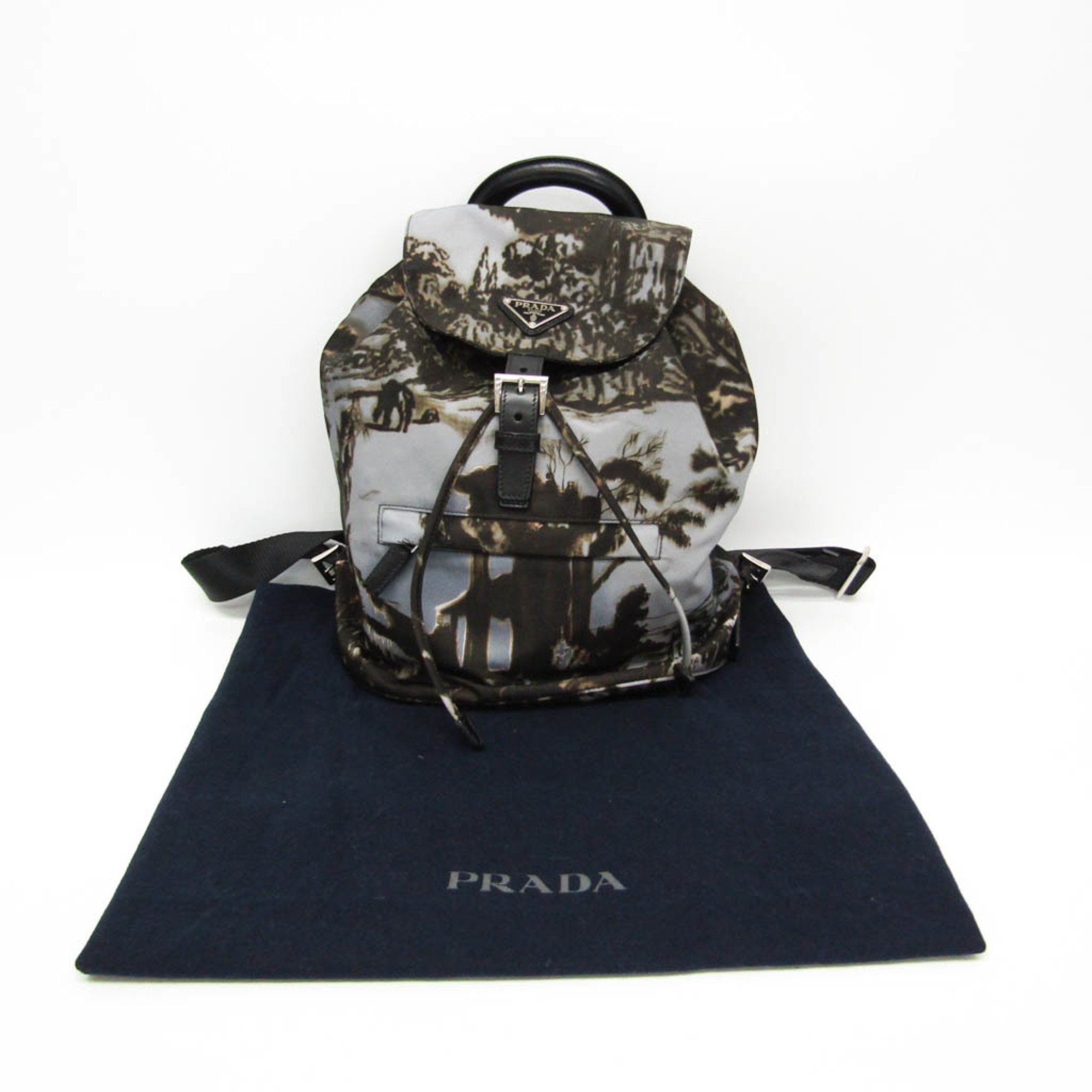 Prada Landscape Painting Women's Nylon Backpack Gray,Khaki Brown