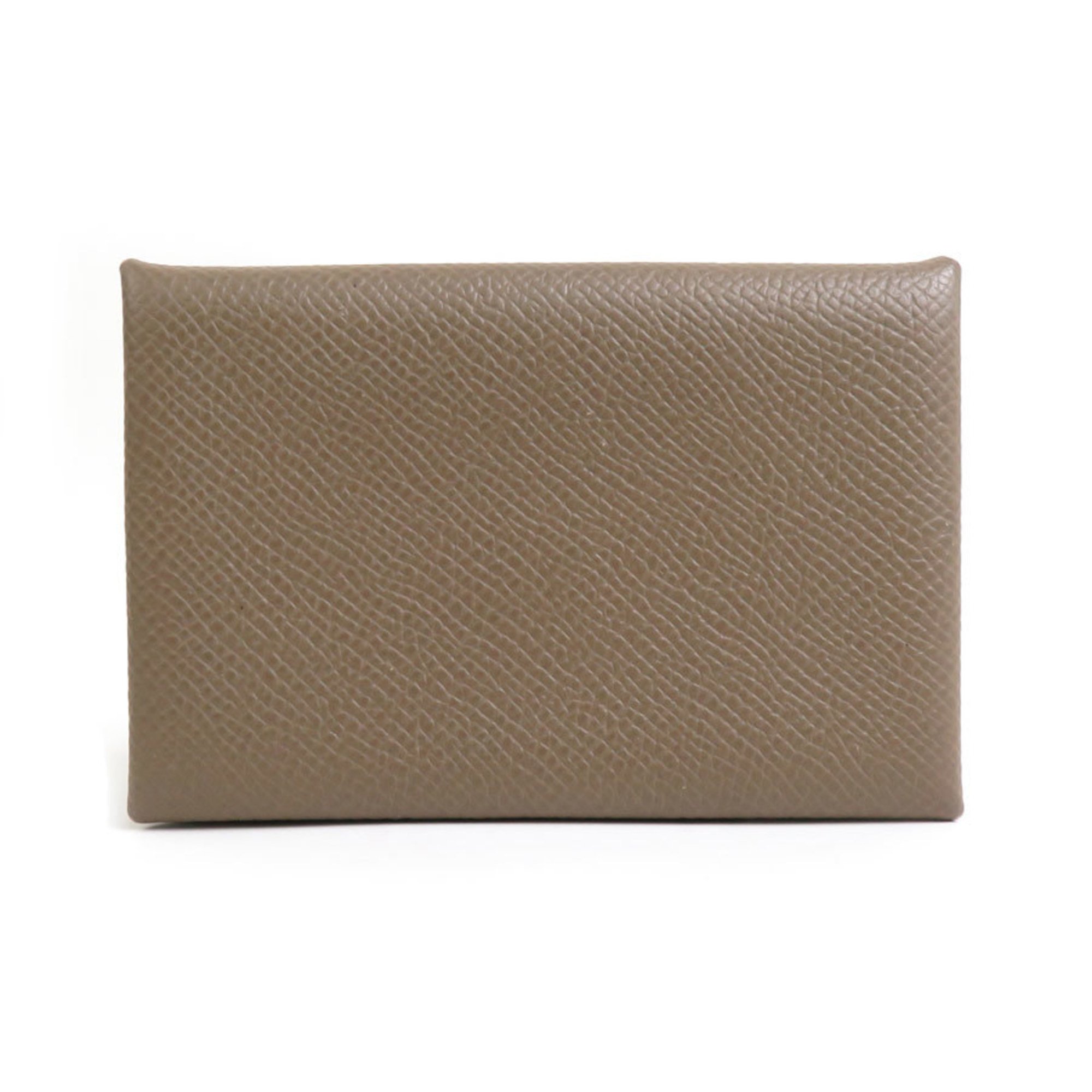 Hermes HERMES Business Card Holder/Card Case Calvi Leather Etoupe Silver Men's Women's e59621g