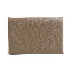 Hermes HERMES Business Card Holder/Card Case Calvi Leather Etoupe Silver Men's Women's e59621g