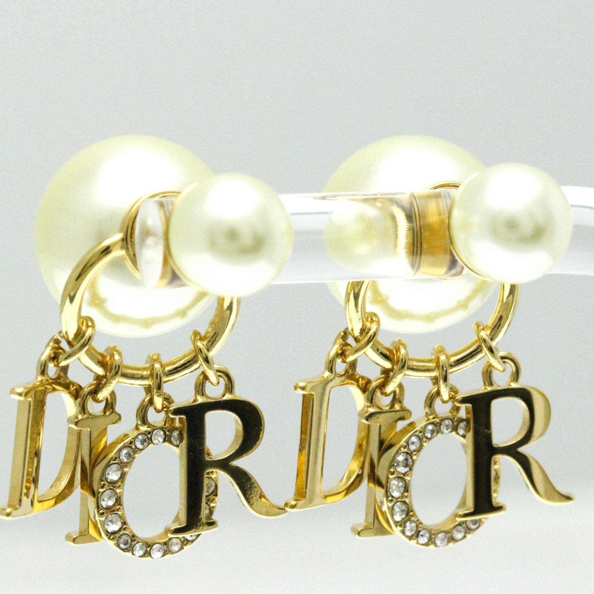 Christian Dior Balance Plus E-3842 Crystal Artificial Pearl,Metal Drop Earrings Gold