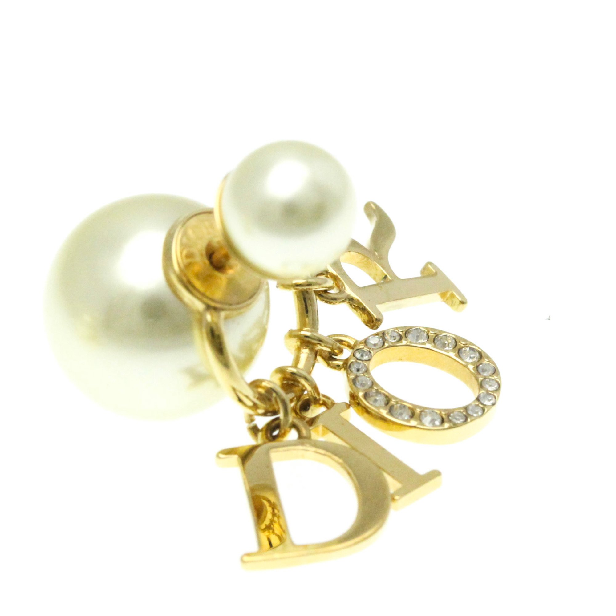 Christian Dior Balance Plus E-3842 Crystal Artificial Pearl,Metal Drop Earrings Gold