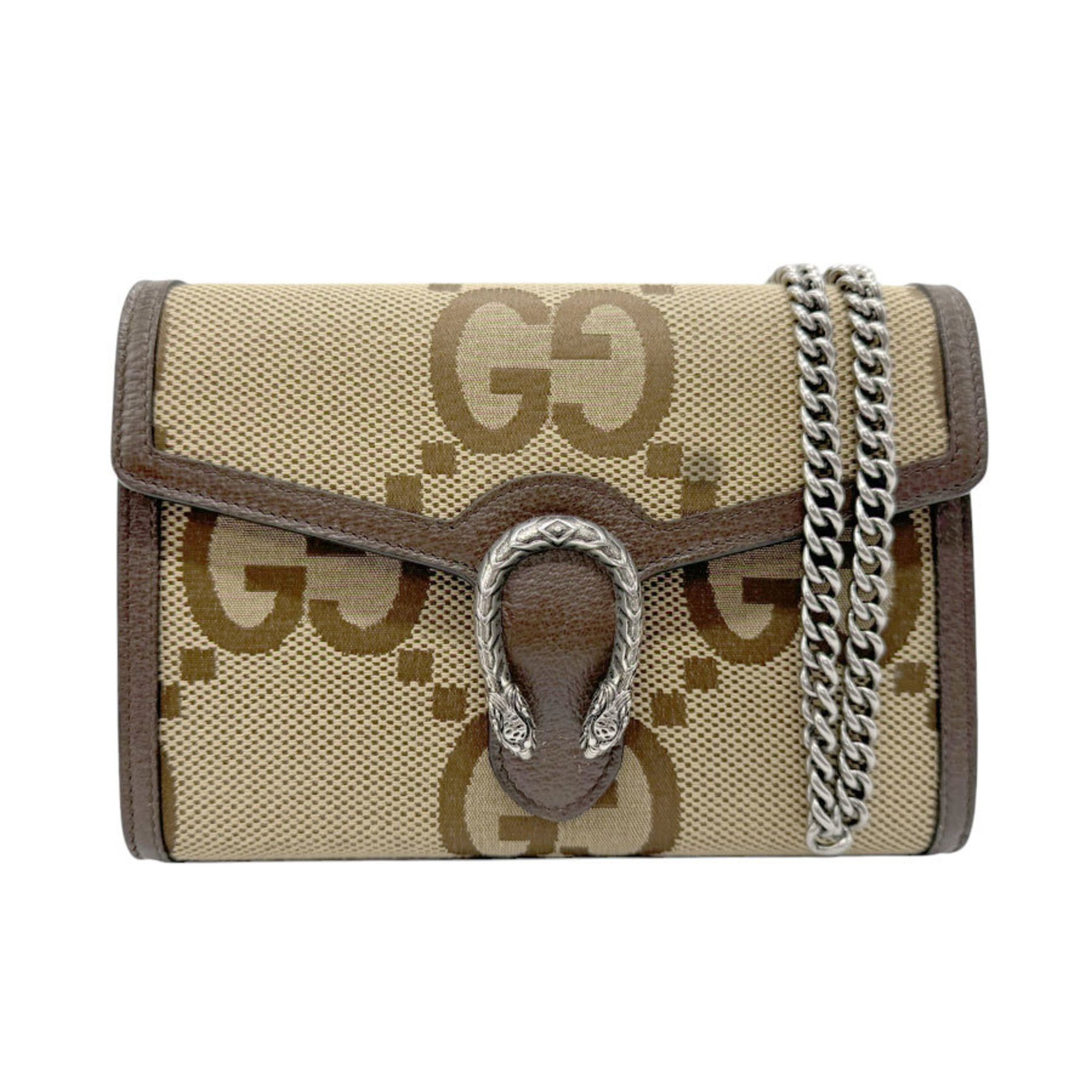 GUCCI Shoulder Bag Wallet Chain Dionysus Jumbo GG Canvas Leather Beige Brown Silver Women's 101231 z2925