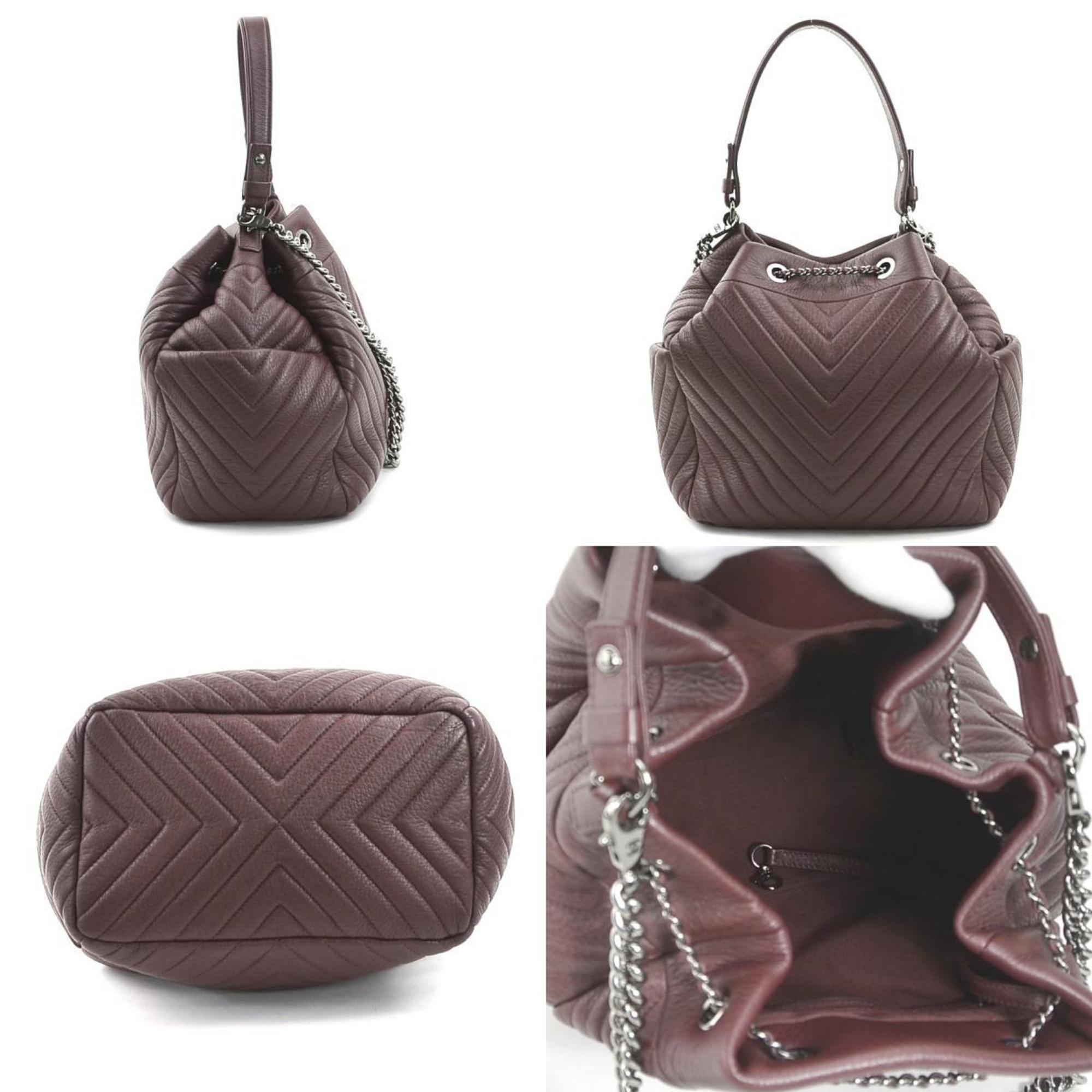 CHANEL Handbag Shoulder Bag V-Stitch Chevron Leather Bordeaux Women's 90002g