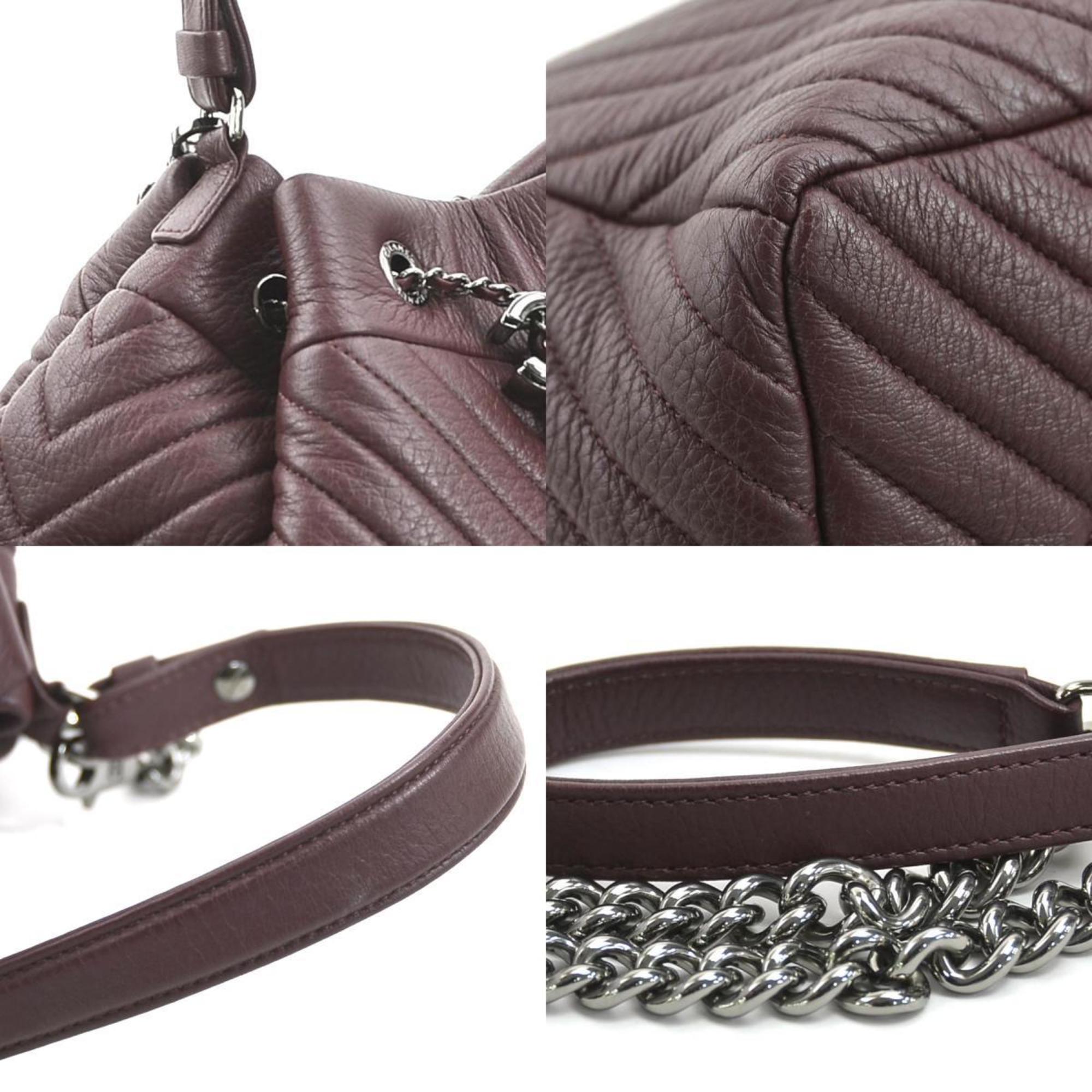 CHANEL Handbag Shoulder Bag V-Stitch Chevron Leather Bordeaux Women's 90002g