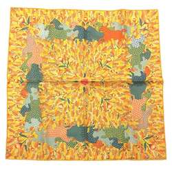 HERMES Hermes Carré 45 Petite Scarf Horse Wheat Field 100% Silk Orange Yellow Pocket Square