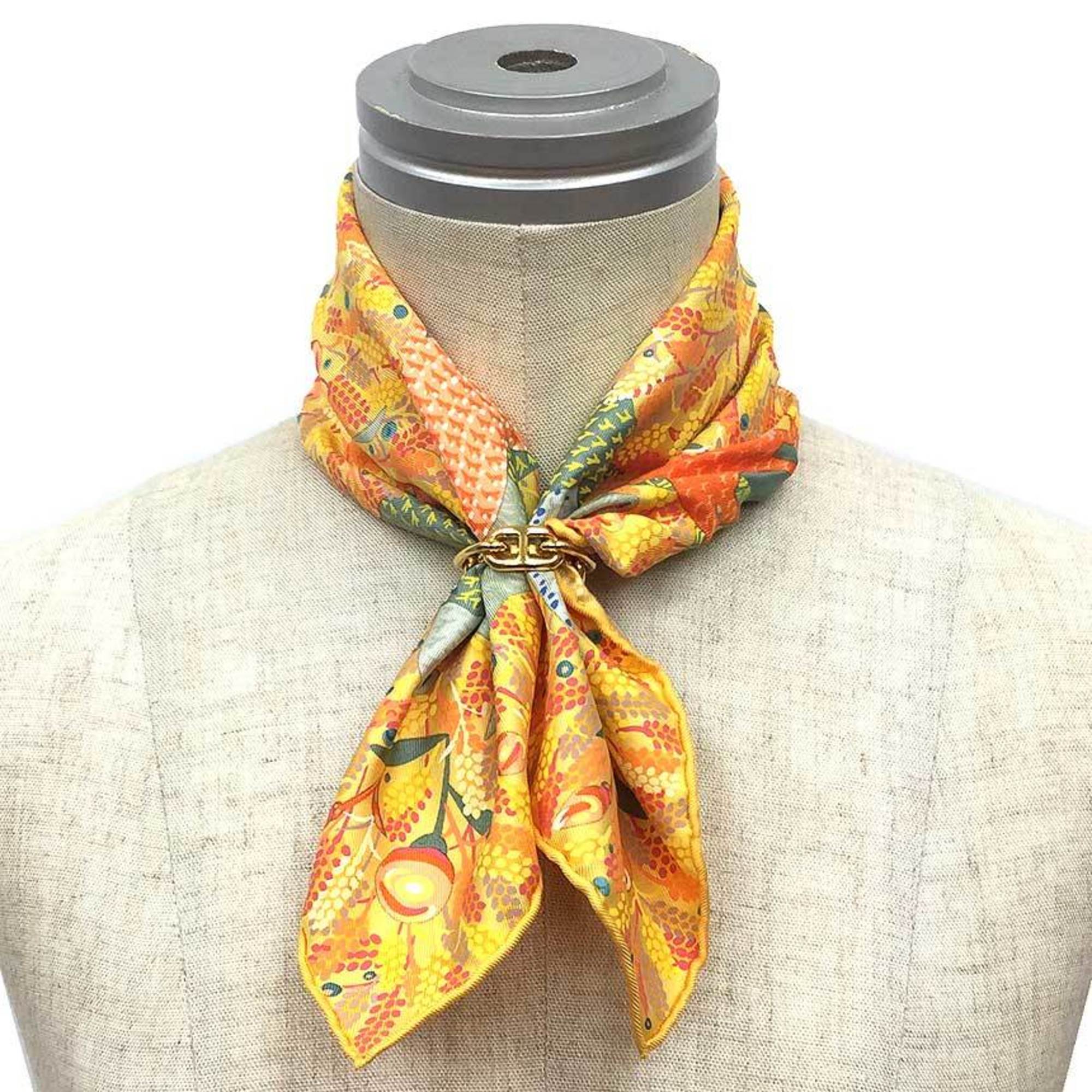 HERMES Hermes Carré 45 Petite Scarf Horse Wheat Field 100% Silk Orange Yellow Pocket Square