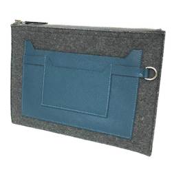 HERMES TOO DOO 29 Flat Pouch Clutch Bag Second Gray x Blue C Engraved