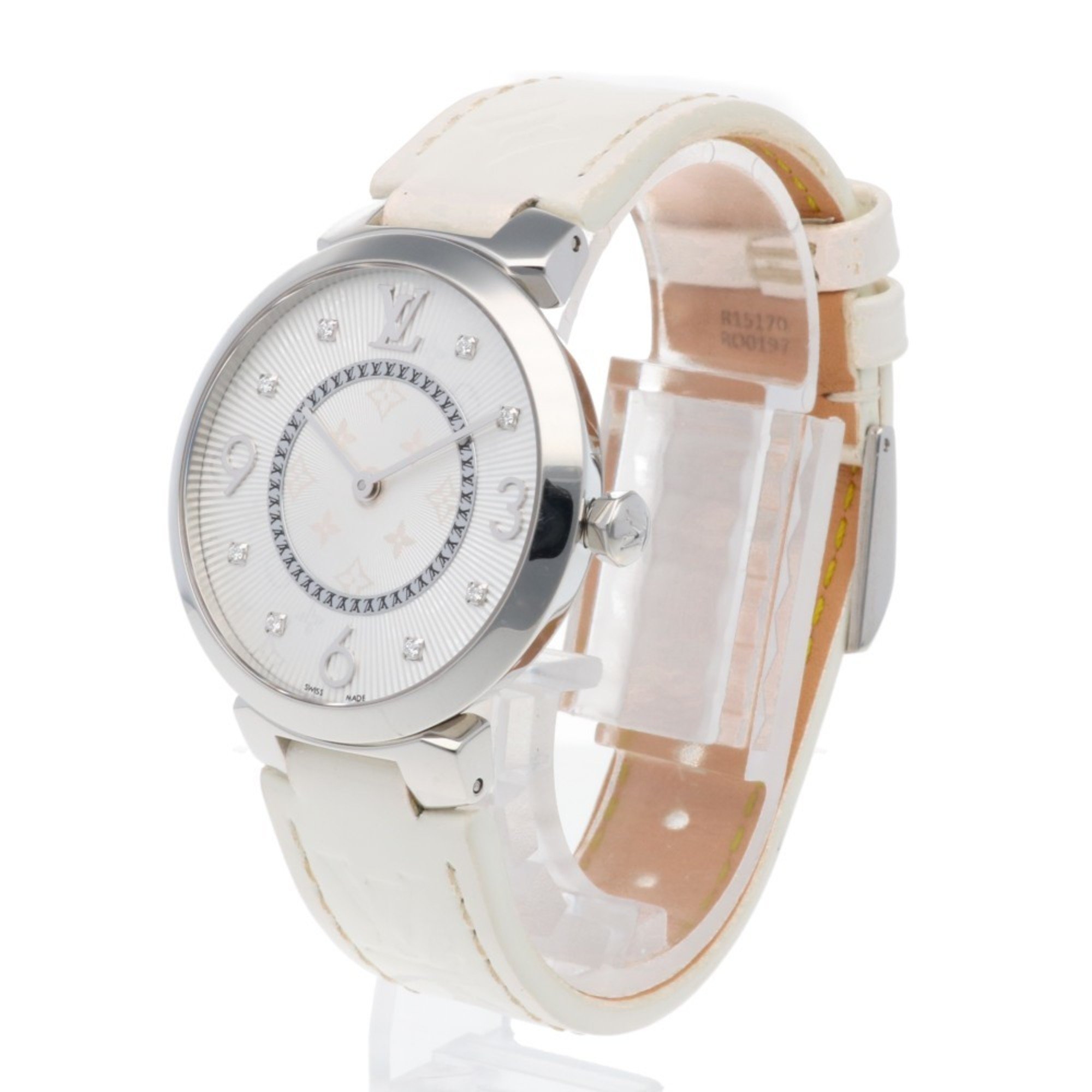 Louis Vuitton Tambour Watch, Stainless Steel Q13MJ Quartz, Women's, LOUIS VUITTON, 8P Diamond Monogram