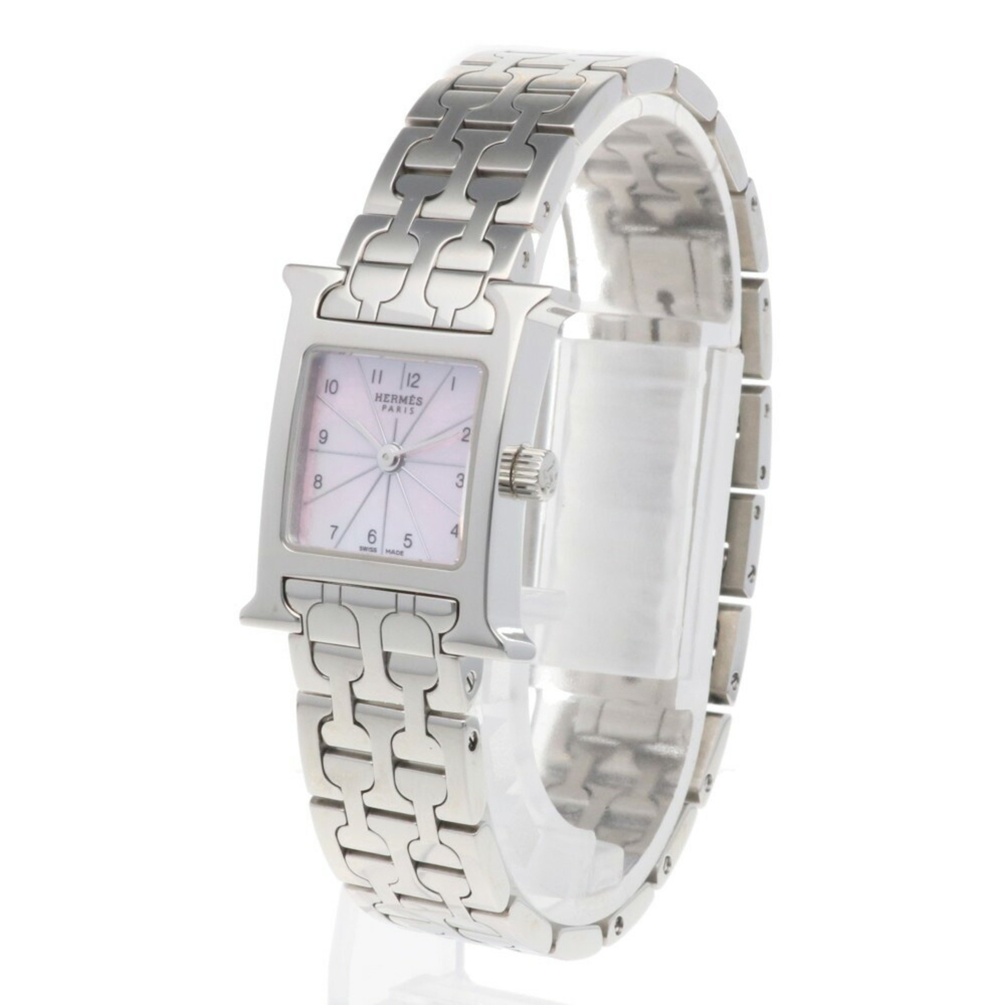 Hermes H Watch Wristwatch Stainless Steel HH1.110 Quartz Ladies HERMES Pink Shell