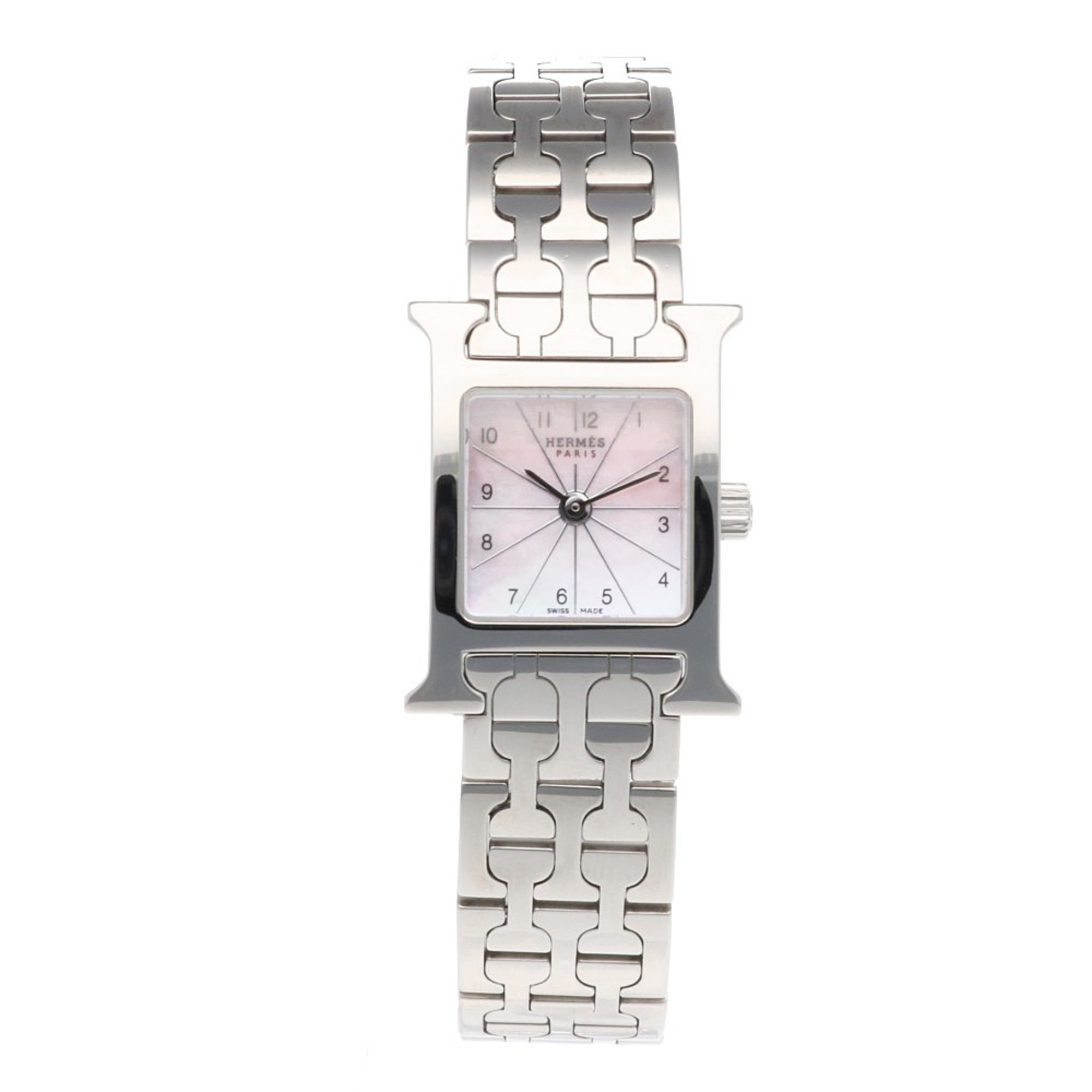 Hermes H Watch Wristwatch Stainless Steel HH1.110 Quartz Ladies HERMES Pink Shell