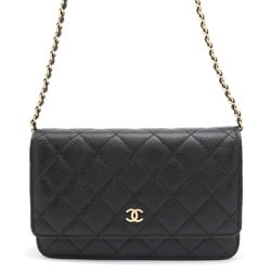 Chanel Chain Wallet Classic Matelasse Coco Mark Caviar Skin AP0250 CHANEL Black