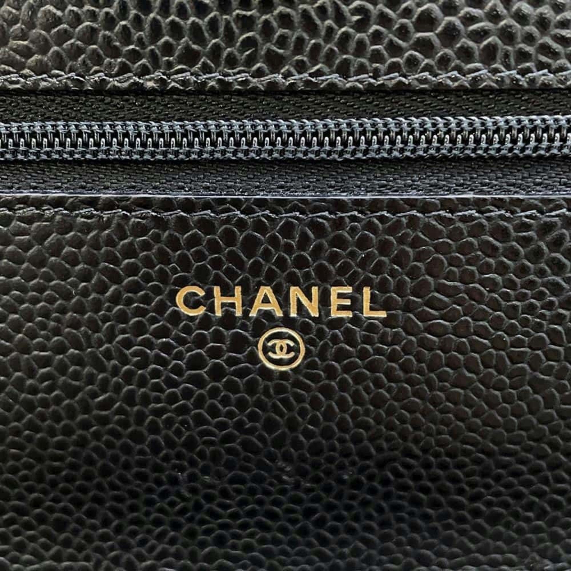 Chanel Chain Wallet Classic Matelasse Coco Mark Caviar Skin AP0250 CHANEL Black