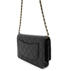 Chanel Chain Wallet Classic Matelasse Coco Mark Caviar Skin AP0250 CHANEL Black