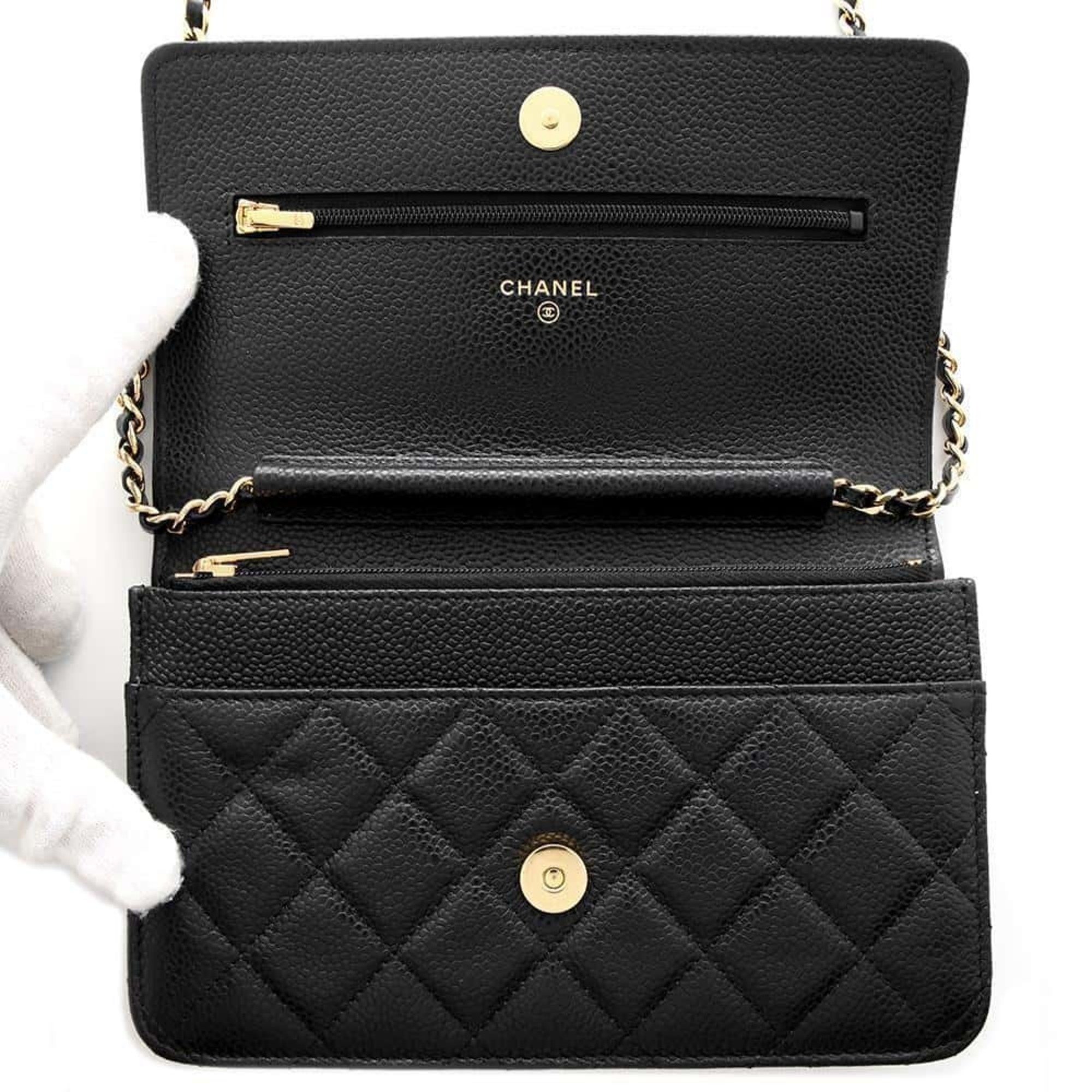 Chanel Chain Wallet Classic Matelasse Coco Mark Caviar Skin AP0250 CHANEL Black