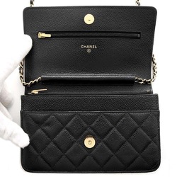 Chanel Chain Wallet Classic Matelasse Coco Mark Caviar Skin AP0250 CHANEL Black