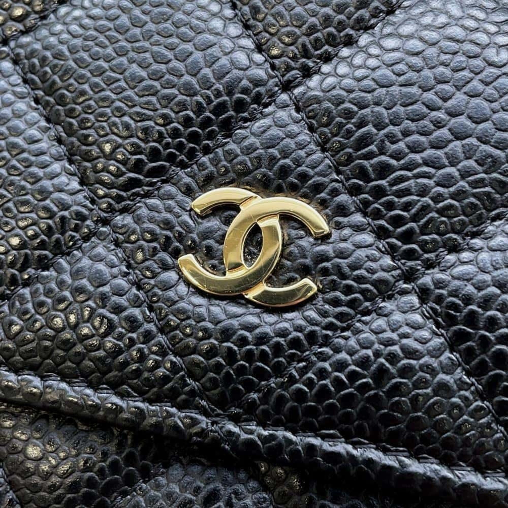 Chanel Chain Wallet Classic Matelasse Coco Mark Caviar Skin AP0250 CHANEL Black