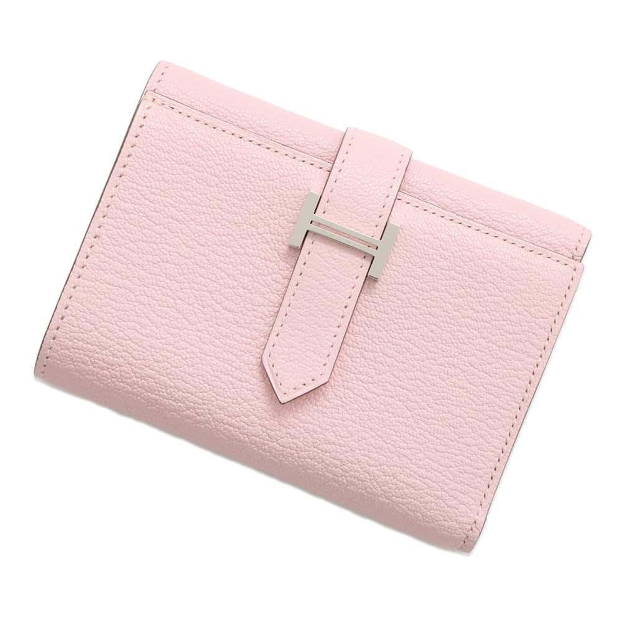 Hermes Tri-fold Wallet Bearn Combination Rose Sakura Chevre Mysore Z Stamp HERMES