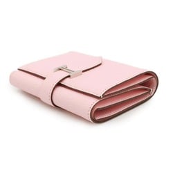 Hermes Tri-fold Wallet Bearn Combination Rose Sakura Chevre Mysore Z Stamp HERMES