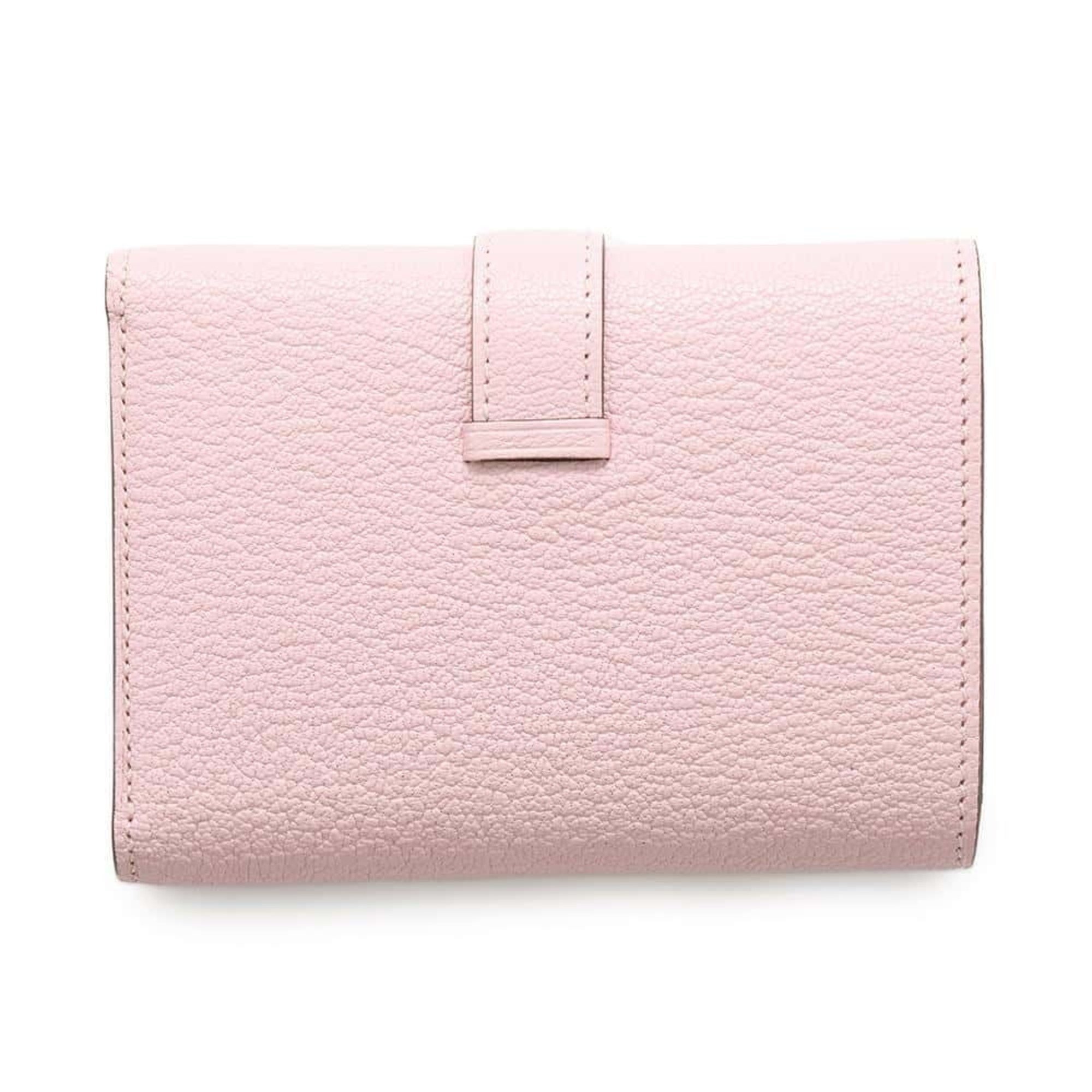 Hermes Tri-fold Wallet Bearn Combination Rose Sakura Chevre Mysore Z Stamp HERMES